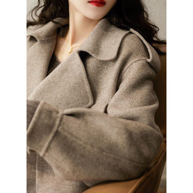 Hepburn-stil ny ulldress dame i britisk stil høst og vinter stilig allsidig løs fransk kort jakke_voghion.com