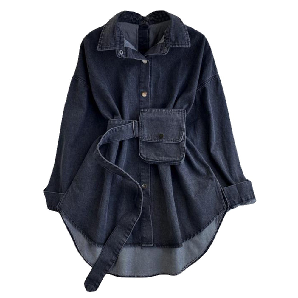 European and American Foreign Trade Cross-border Independent Station Women's Clothing Design Sense Lace-up Waist Backless Multi-wear Bag Denim Shirt Women