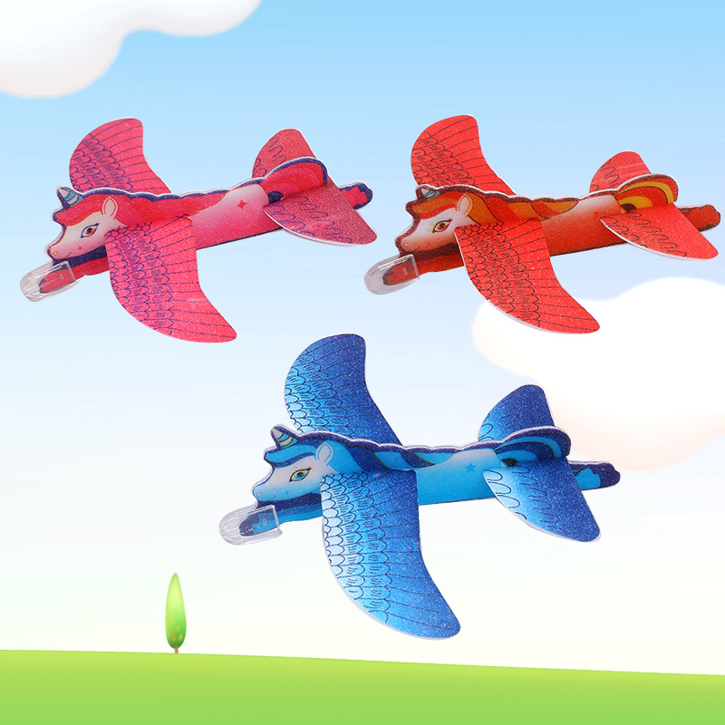 Cartoon Animal Foam Airplane Hand Throwing Dinosaur Unicorn Airplane Model Assembled Kindergarten Handmade Toys Cross Border