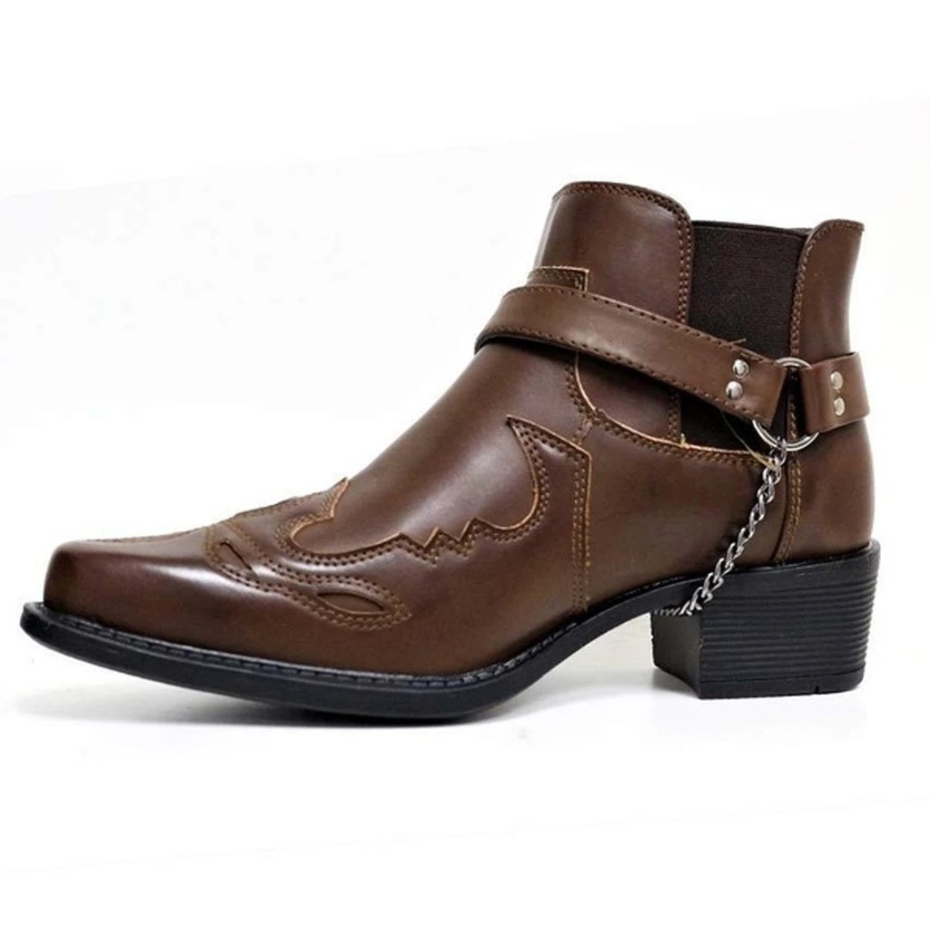 2021 New Men's Short Boots Fashion Personalized Belt Buckle Thick Heel Pointed 38-48 Men's Boots