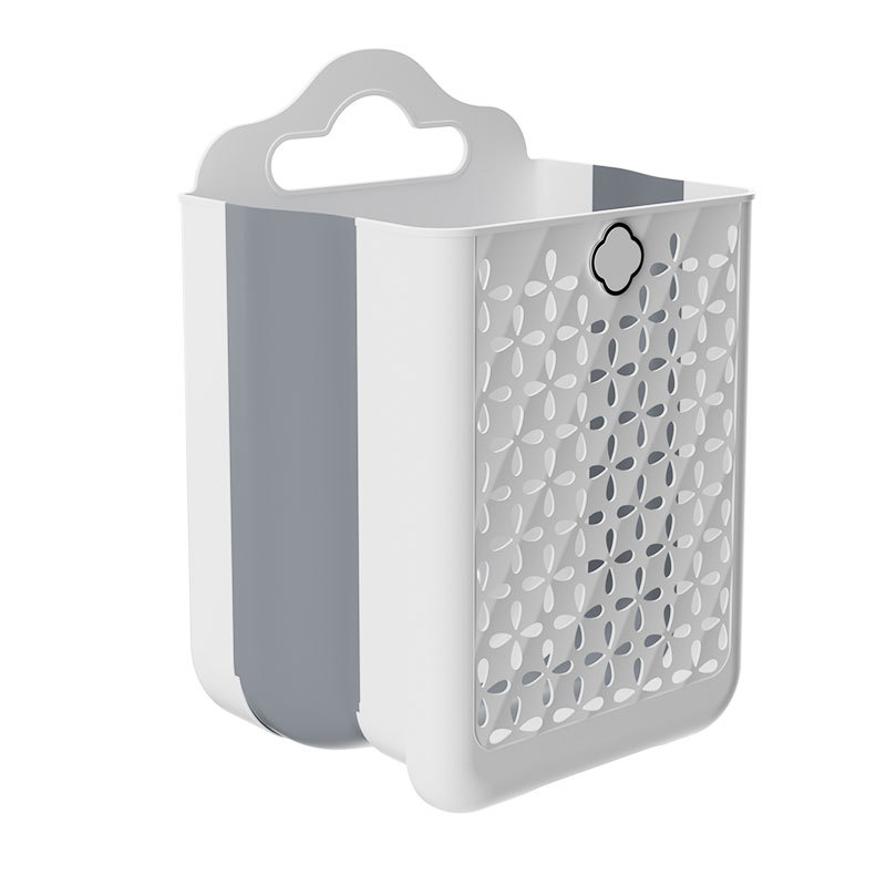Household foldable laundry basket bathroom punch-free wall hanging multi-functional hollow storage basket large capacity storage bucket