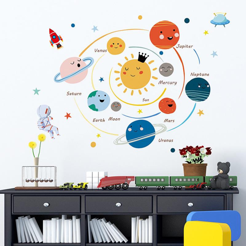 Cartoon Hand-painted Solar System Wall Stickers Kindergarten Children's Room Study Decorative Layout Wall Stickers Removable FX-C48