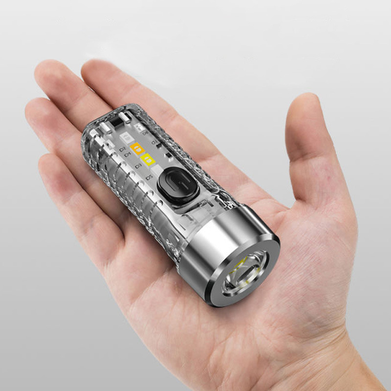 Cross-border new keychain lamp outdoor household mini luminous multifunctional red and blue flash rechargeable flashlight