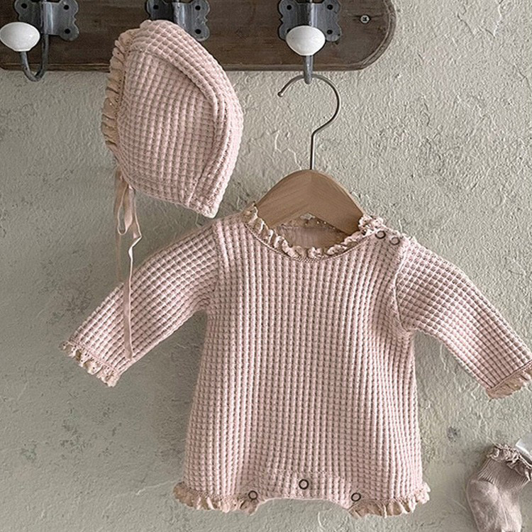 Baby Waffled Jumpsuit Korean Children's Clothing Spring and Autumn Children's Baby Newborn Triangle Climbing Clothing Baby Bag Fart Clothes