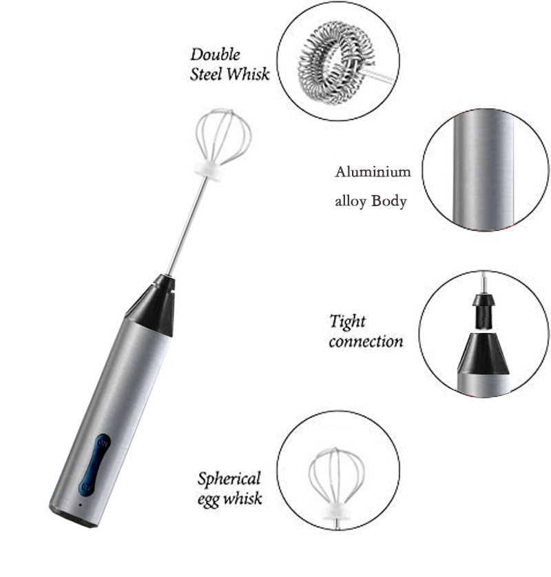 USB rechargeable electric milk frother stainless steel household egg beater coffee frother milk frother