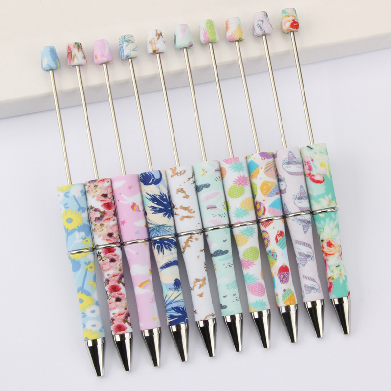 Creative DIY Rotary plastic beaded pen personalized ballpoint pen printing multicolor beaded pen in stock wholesale