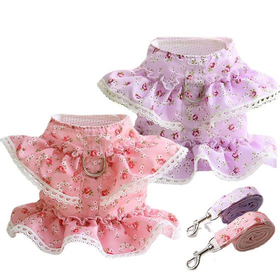Dog Cat Pet Clothes Chest Strap Traction Lace Teddy Bear Spring Summer Autumn Dog Walking Rope Supplies