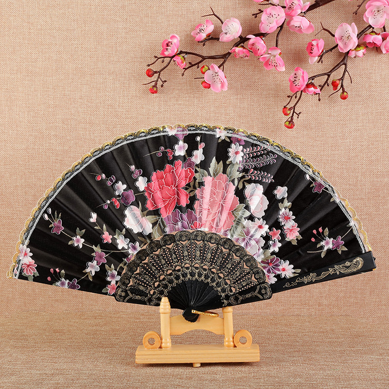Silk Cloth New Chinese Style Gold Rim Classical Women's Folding Summer Fan Dance Performance Photography Photography Props Folding Fan Fan