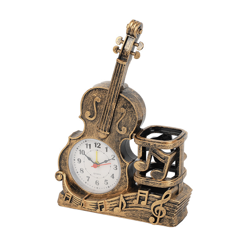 Guitar alarm clock with pen holder creative desktop decoration clock pen socket table clock student gift birthday gift creative and practical