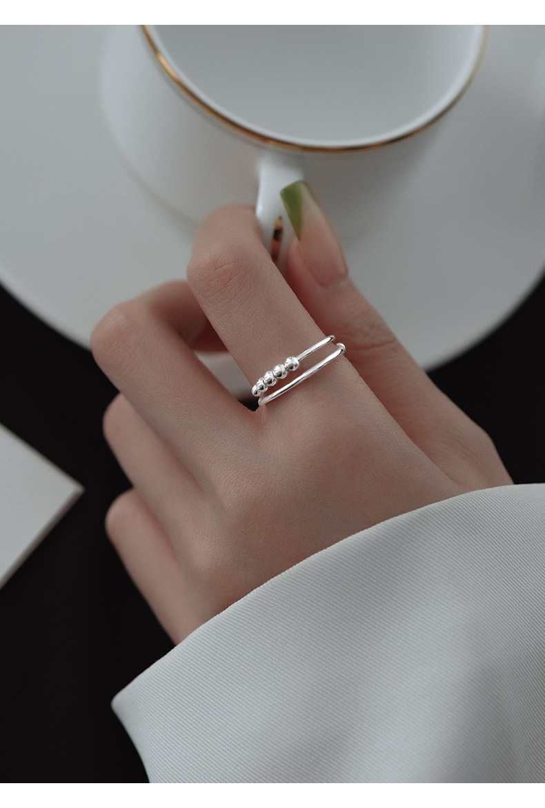 Bague à perles rotatives à double couche en argent S925 transfrontalier pour femme, anneau d'index de décompression anti-anxiété, vent froid_voghion.com
