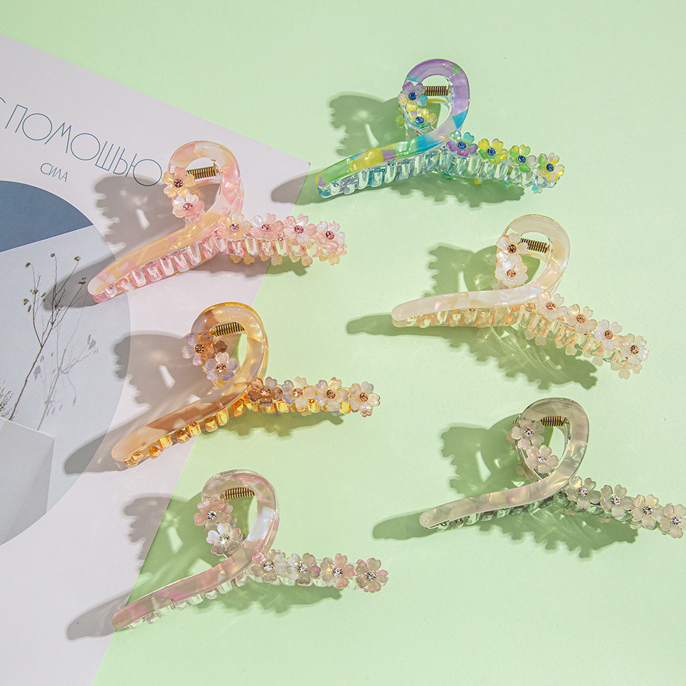 Cross-border Fresh and Sweet Flower Hairpin Diamond Clamp Acrylic Disc Hairpin Women's Bath Hair Clamp Internet Celebrant Headwear_voghion.com