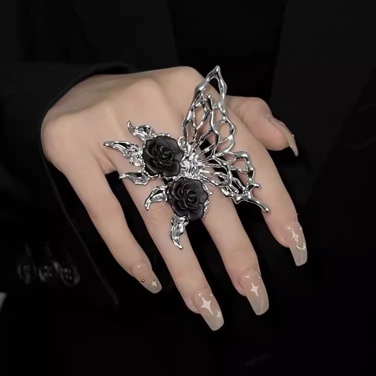 Black Rose butterfly ring female European and American style cross-border fashion personality foreign trade cross-border accessories heavy industry design bracelet