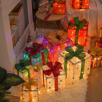 LED Christmas gift box three-piece cross-border new Christmas modeling lights scene layout decorative lights manufacturers in stock