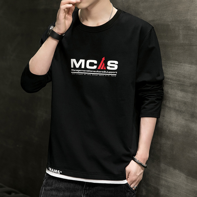Pure Cotton Long-sleeved T-shirt Men's Spring and Autumn Loose Sweater Plus Large Size Fatty Base Shirt Autumn Inner Wear T-shirt