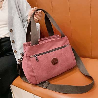 Wholesale Canvas Portable Multi-Pocket Large Capacity Casual Bag Solid Color Retro Casual Simple Shoulder Bag Crossbody Bag