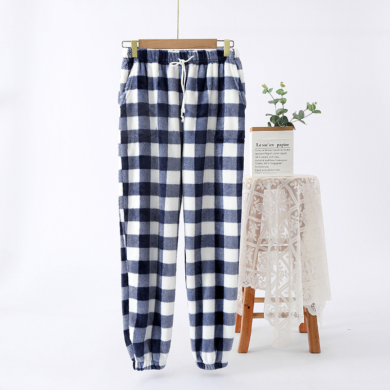 Flannel winter women's pajamas home pants toe pants women's winter can be worn outside plus velvet padded can be worn outside