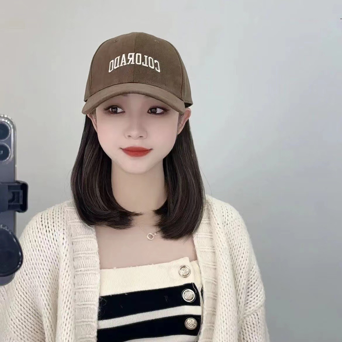 Fashionable Korean-style COLORADO duck tongue baseball cap short mid-length hair hat wig one spring and summer New
