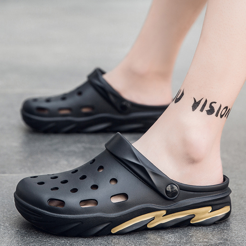 Summer New Casual Men's Hole Shoes Non-slip Thick-soled Breathable Height-increasing Beach Sandals with Soft Sole Slippers