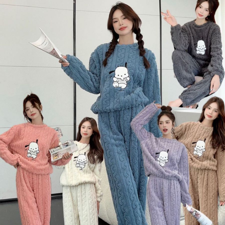 Cotton Velvet Pajamas Women's Autumn and Winter Thickened Internet Celebrant Cartoon Parchal Dog Student Flannel Outwear Home Clothes