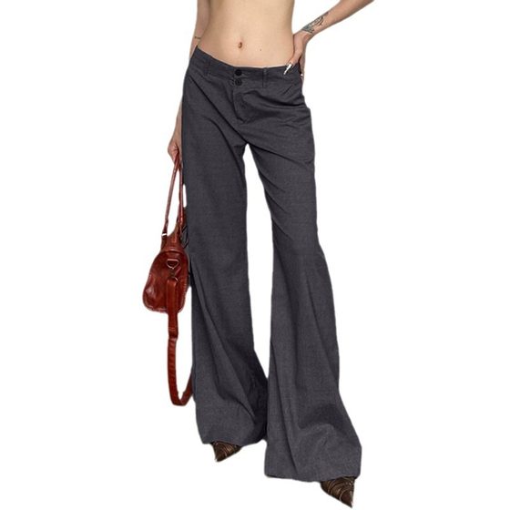 European and American women's clothing hot girl workplace temperament low waist straight suit pants two buttons casual draping mop woven trousers