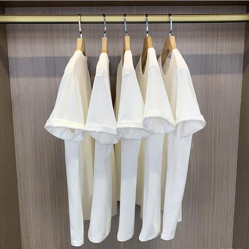 In stock Summer new Korean style 180g solid color round neck men's and women's cotton short-sleeved T-shirt loose T-shirt advertising shirt