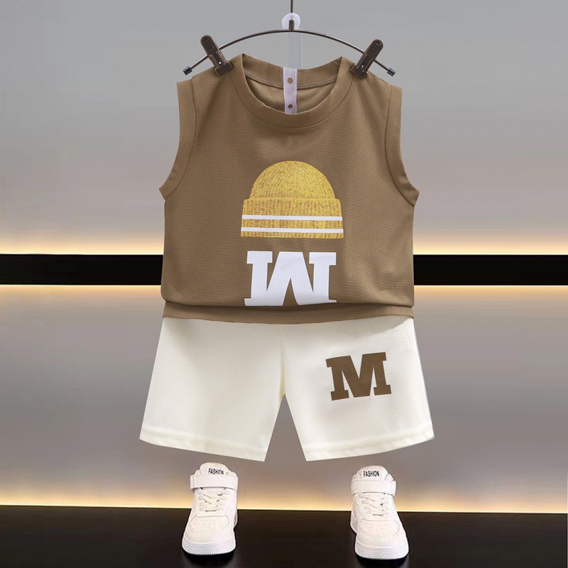 Summer new children's vest suit boys sleeveless top shorts Korean baby thin two-piece children's clothing wholesale