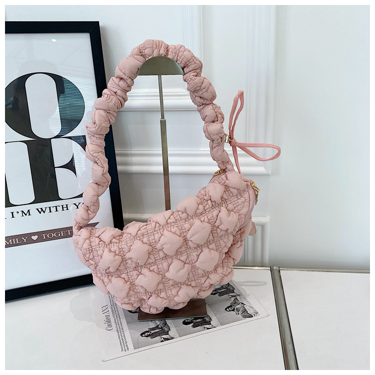 Borsa da donna Niche Bubble Borsa monospalla sottobraccio Borsa coreana in cotone Borsa a tracolla casual Borsa a nuvola plissettata_voghion.com