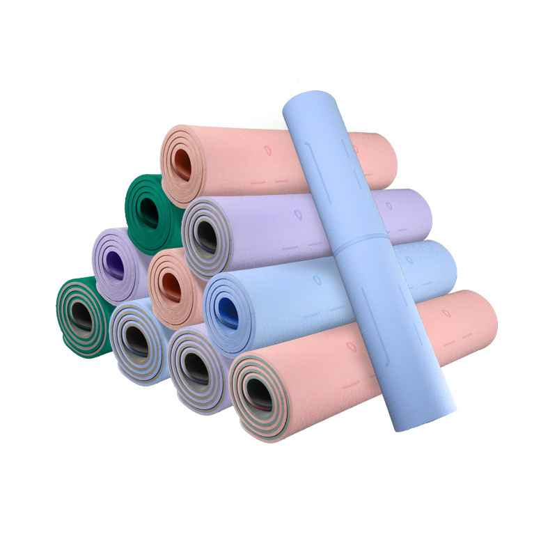 tpe double-layer two-color yoga mat position line thickened 8mm widened 61/80cm fitness mat wholesale support logo