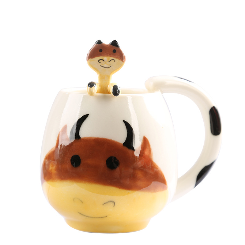 Cute Cartoon Animal Ceramic Cup Household Women's Mug Hand-painted Children's Water Cup with Spoon Coffee Cup Milk Cup