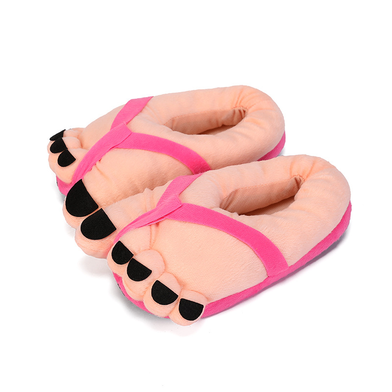 Spot creative cute funny big feet cotton slippers women's autumn and winter lovers men's spoof indoor warm personality_voghion.com