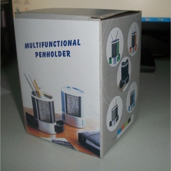 Creative personality multi-functional pen holder fashion office supplies stainless steel net electronic pen holder perpetual calendar clock