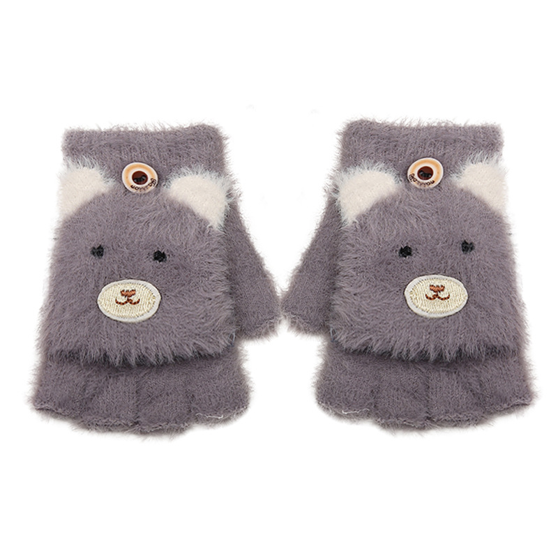 Cartoon half-finger flip plus velvet gloves student writing autumn and winter warm padded plush children's gloves wholesale