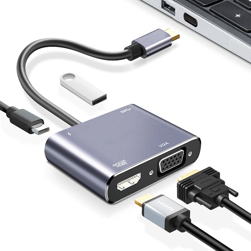 Type-c to HDMI + VGA + USB + PD four-in-one expansion dock monitor projector adapter docking station
