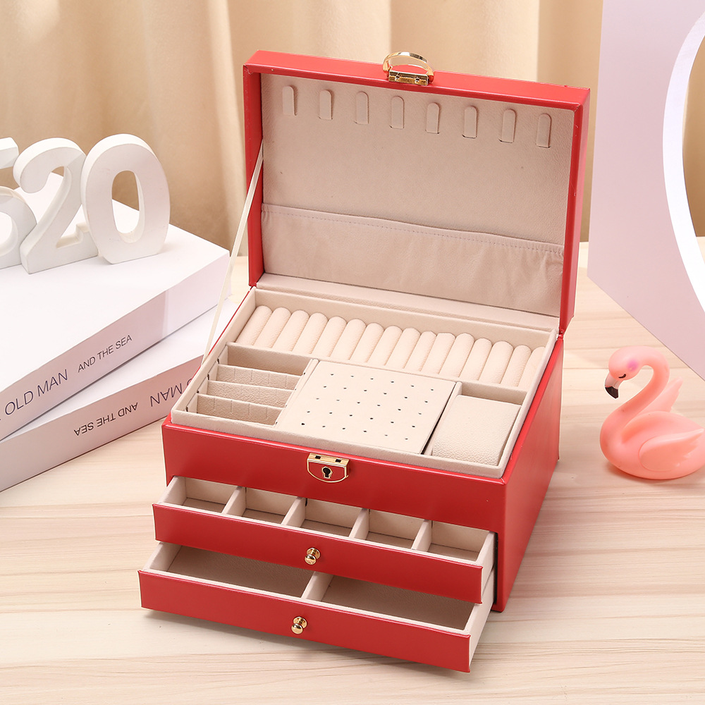 Creative New Style Jewelry Storage Box with Three Layers, Plain Simple Ring Necklace Jewelry Box with Diamond Pattern Storage Box for Wholesale