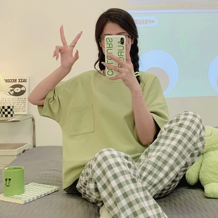 Summer New Women's Thin Pajamas Casual Loose Short-sleeved Pants Suit Summer Outdoor Cotton Home Clothes