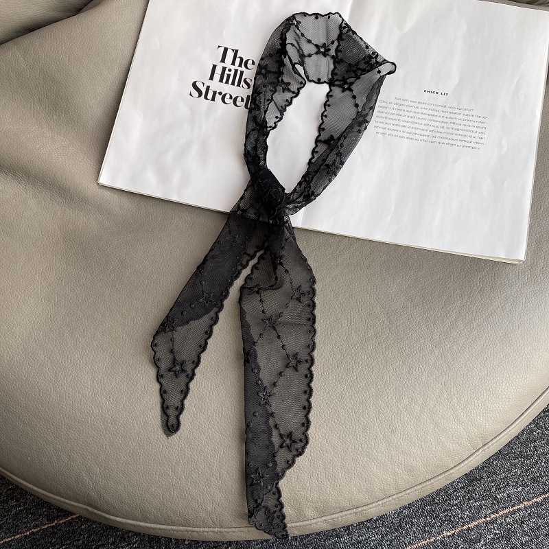 Summer Thin Lace Hollow-out Scarf Cyber Popular Thin Strip Scarf All-match Hair Tie Silk Scarf Decorative Scarf for Women