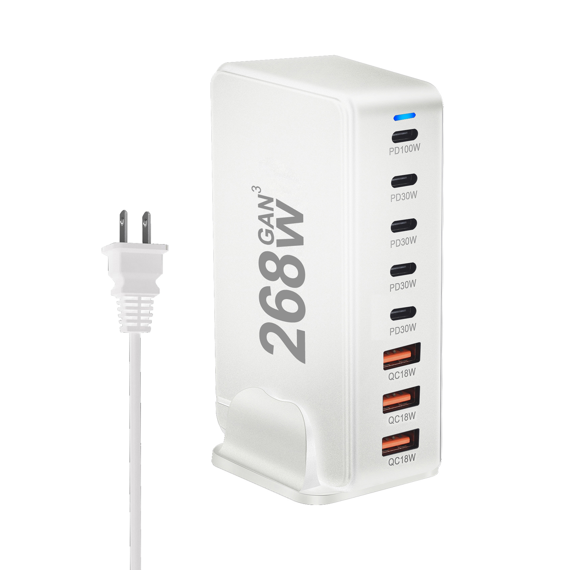 268W gallium nitride PD charger 268W multifunctional desktop 5C3A charger cross-border new 8-port adapter