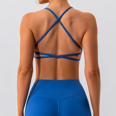 European and American cross-border cross back sports underwear women's nude yoga clothes running fitness bra quick-drying yoga vest