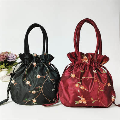 Handbag Women's Small Bag Clutch Bag Ethnic Style Embroidery Bag Coin Purse Women's Bucket Bag with Drawstring Hanfu Mobile Phone Bag