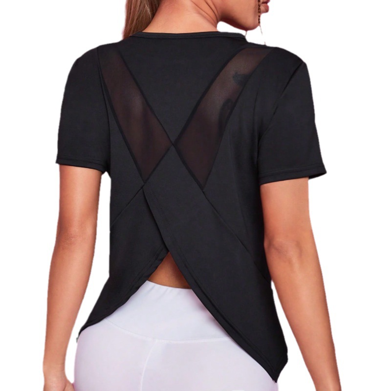 Yoga top women's loose breathable running T-shirt mesh beauty back training workout clothes quick-drying sports blouse short sleeve