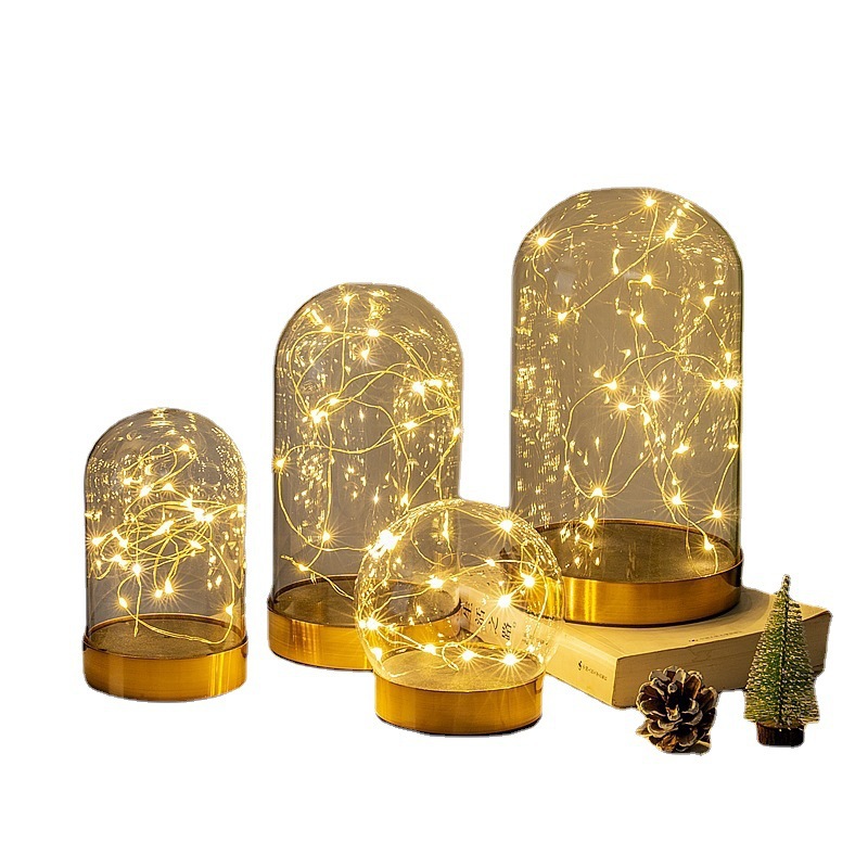 ins metal EVA buckle golden disc stainless steel base eternal flower hand-made building blocks dustproof glass cover with lamp