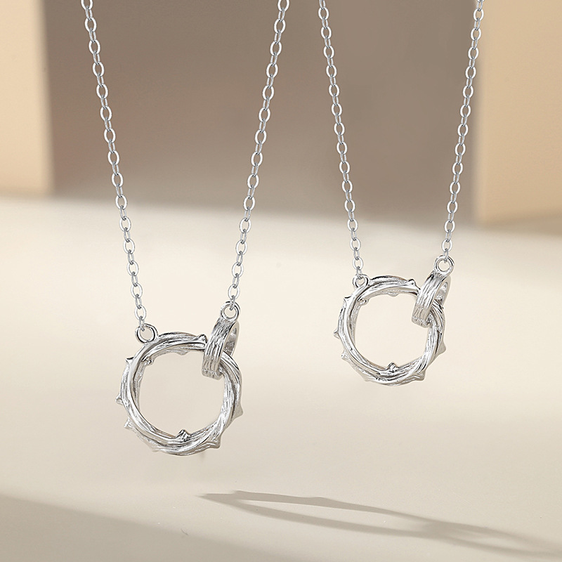 Original Thorns Couple Necklace Sterling Silver ins Mori Tree Vine Double Ring Clavicle Chain Pair Autumn Valentine's Day Gift