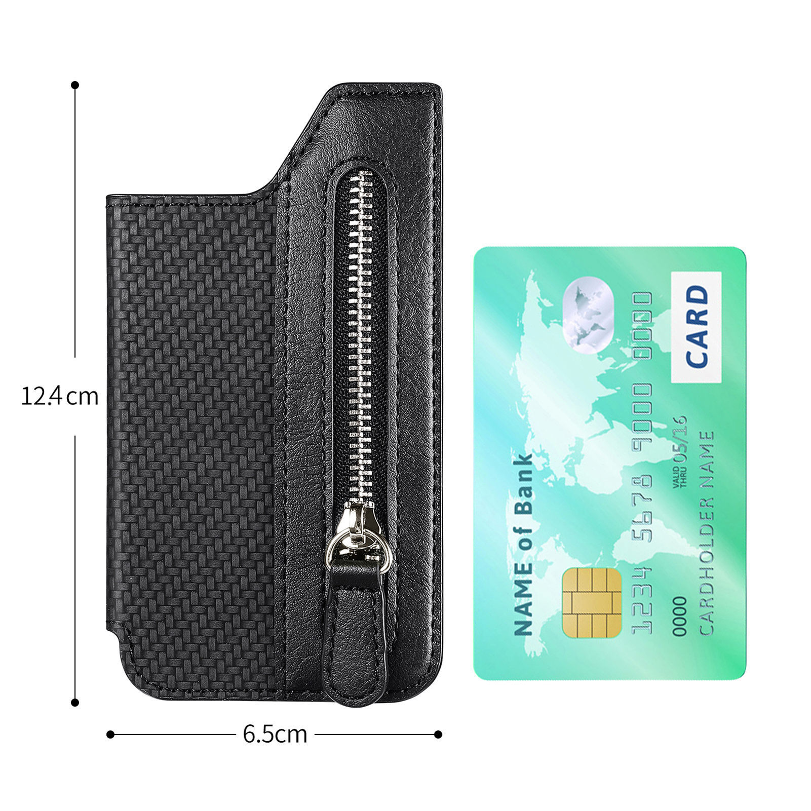 New mobile phone card bag card case wallet flip multi-card holder zipper expansion bag creative personality leather back sticker