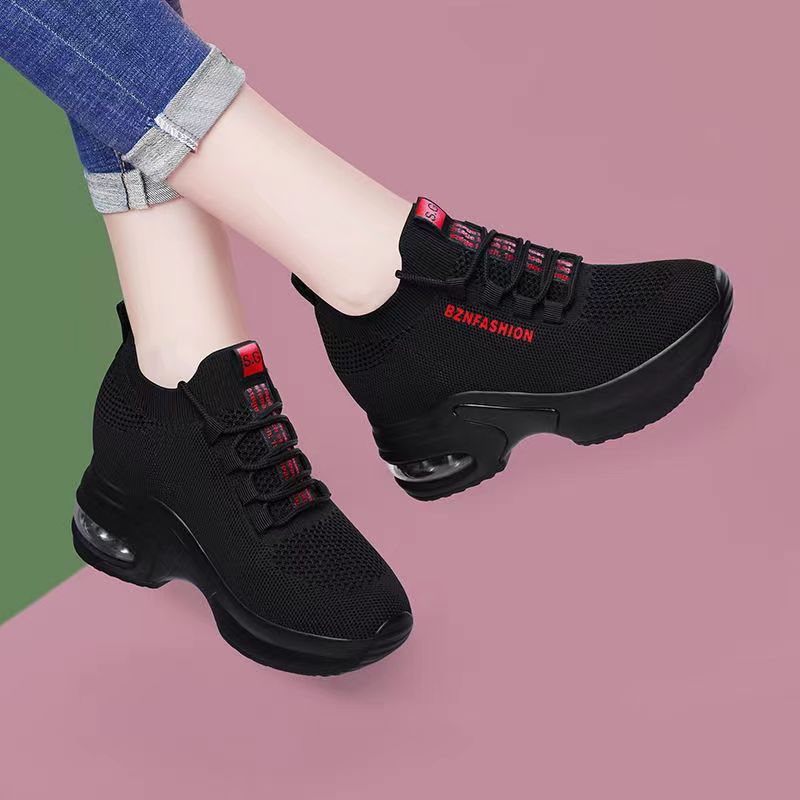 Hidden height increasing women's shoes flying woven mesh surface sports casual air cushion daddy shoes thick bottom non-slip new soft bottom all-match Fashion