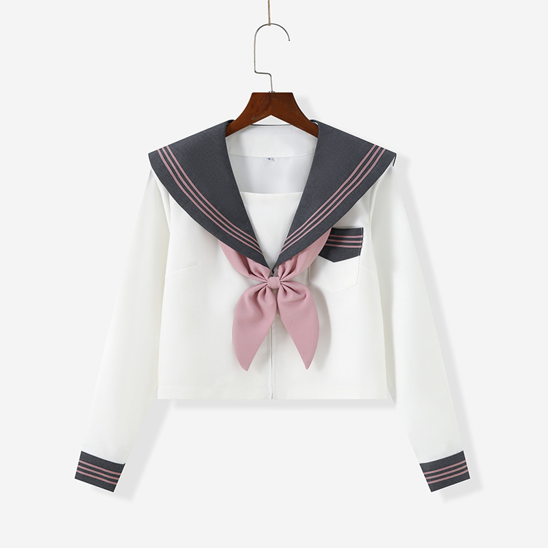 Japanese Embroidered New Grey Three JK Uniform Sailor Suit Academy Style Spring and Autumn Long Sleeve Academy Style Pleated Skirt Set