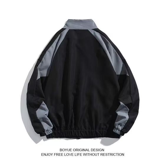 Japanese retro contrast color stitching stand collar jacket men's spring and autumn fashion brand loose college style couple casual jacket