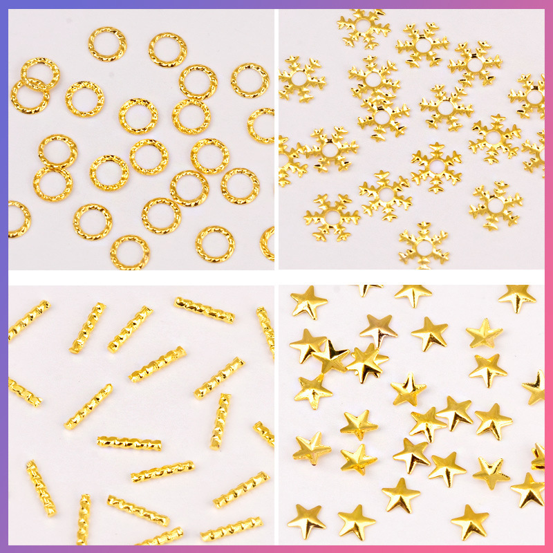 Nail Art Jewelry Japanese Rivet Star Moon Jewelry Gold Bar Curved Stick Metal Patch Nail Jewelry All Copper Nail Art Rivet