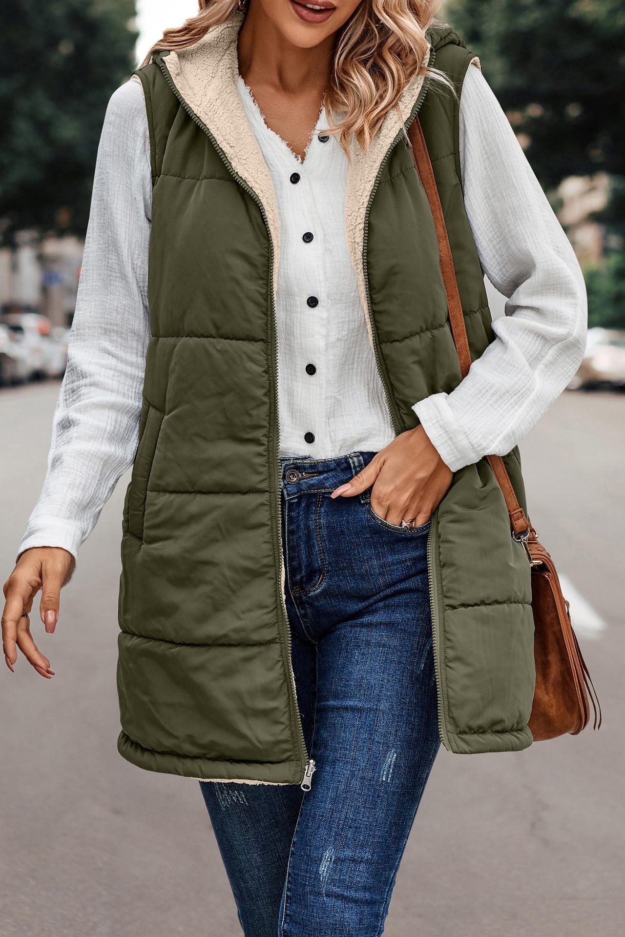 In stock 2023 new European and American solid color hooded cotton-padded vest double-sided warm cardigan windproof coat_voghion.com