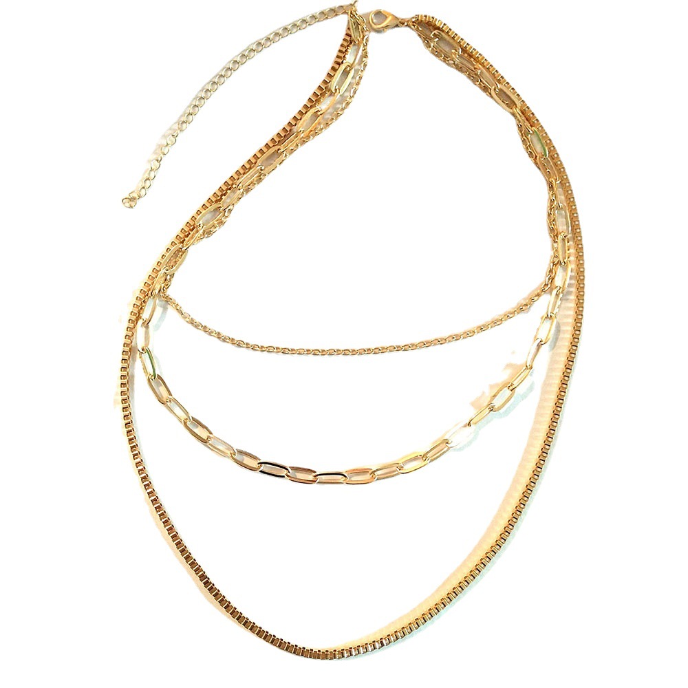 Europe and the United States cross-border new fashion three-layer necklace all-match trend metal Venis chain multi-layer hip-hop jewelry