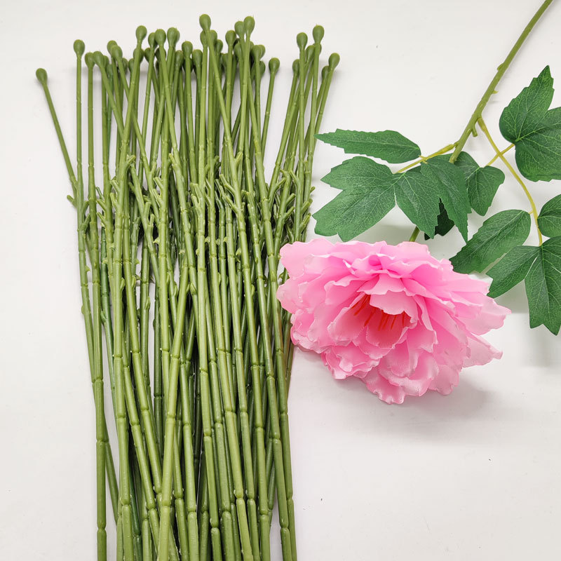 Rubber-covered wire Green rose Rod 40cm long single-head rubber-covered peony rose flower branch flower Rod iy handmade flower Rod